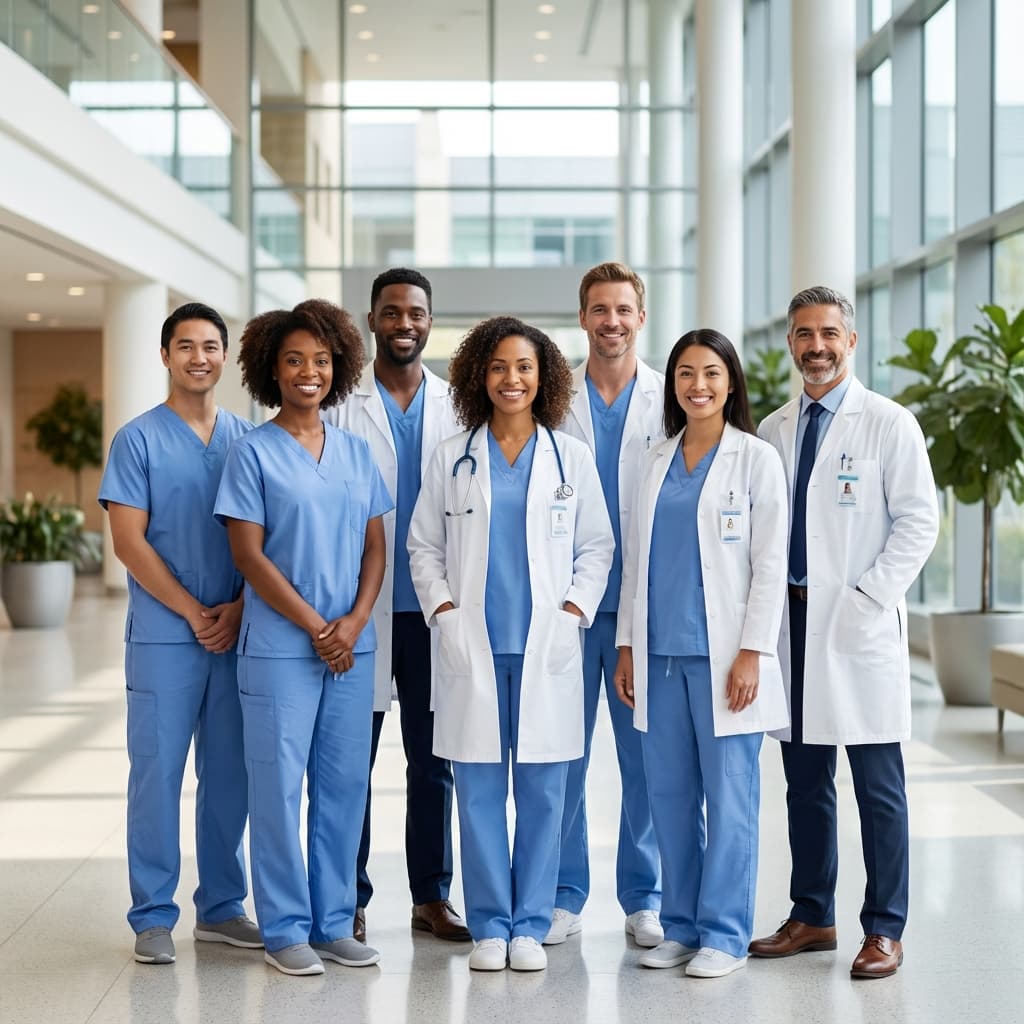 Healthcare team collaboration in modern medical facility